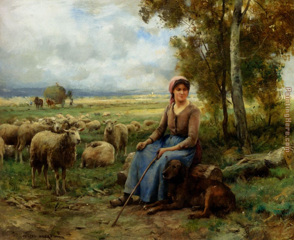 Julien Dupre Shepherdess Watching Over Her Flock